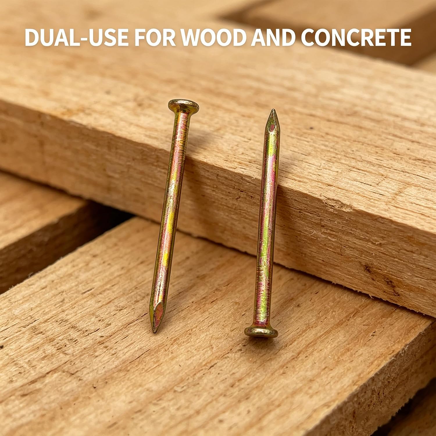 245PCS Galvanized Steel Gold Nails Assortment Kit, 6 Sizes (2/3" to 2") Colored Zinc Coated Wall Nails, Heavy Duty Flat Head Concrete Nails for Hanging Pictures, Woodworking, Home Improvement