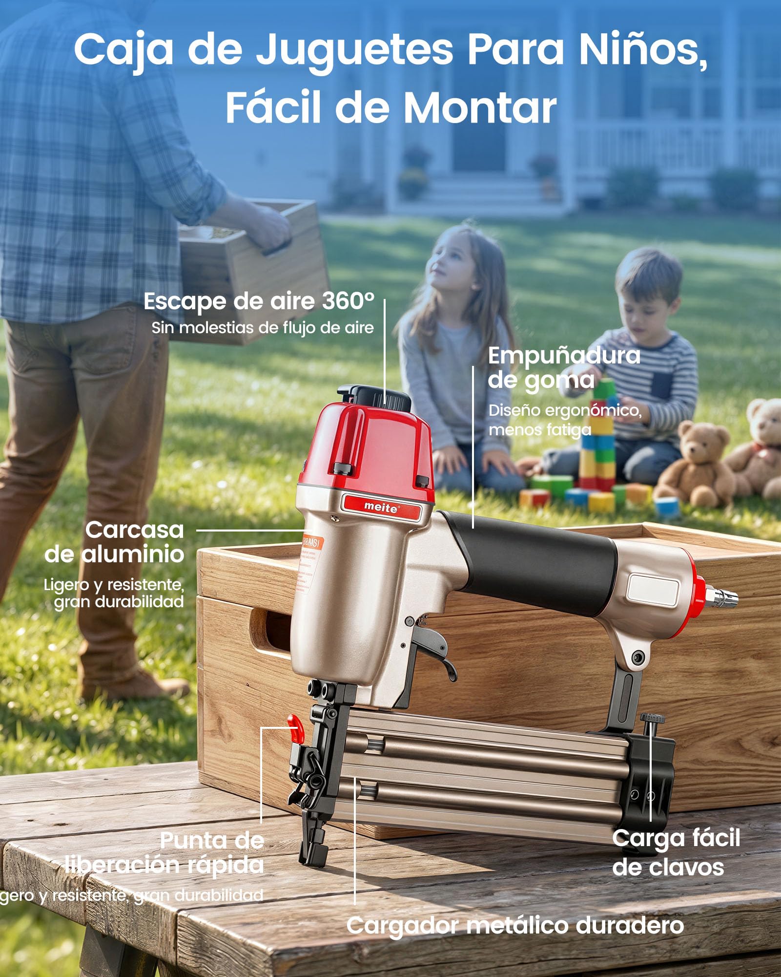 meite F50C Clavadora Brad Neumática 18GA con 2.000 Clavos de 32 y 50 mm, Pistola Compacta con Nariz de Seguridad, Compatible con Clavos Brad de 15-50 mm