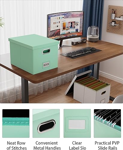 Vista 109 de Organizador de archivos en paquete de 2, caja archivadora portátil con tapa, compatible con carpetas tamaño carta/legal, organizador de documentos