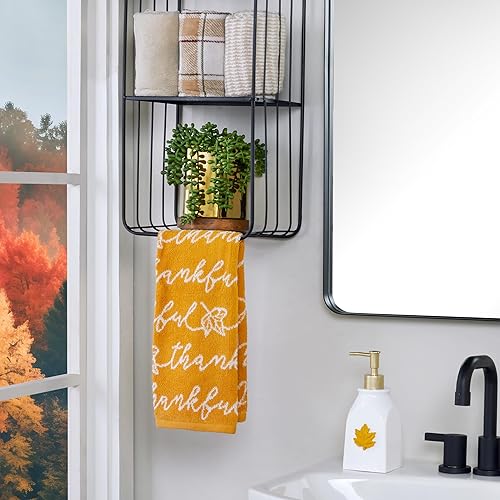 Miniatura 6 de SKL Home Toalla de mano Thankful Script, paquete de 2, amarillo, 16 x 25 pulgadas