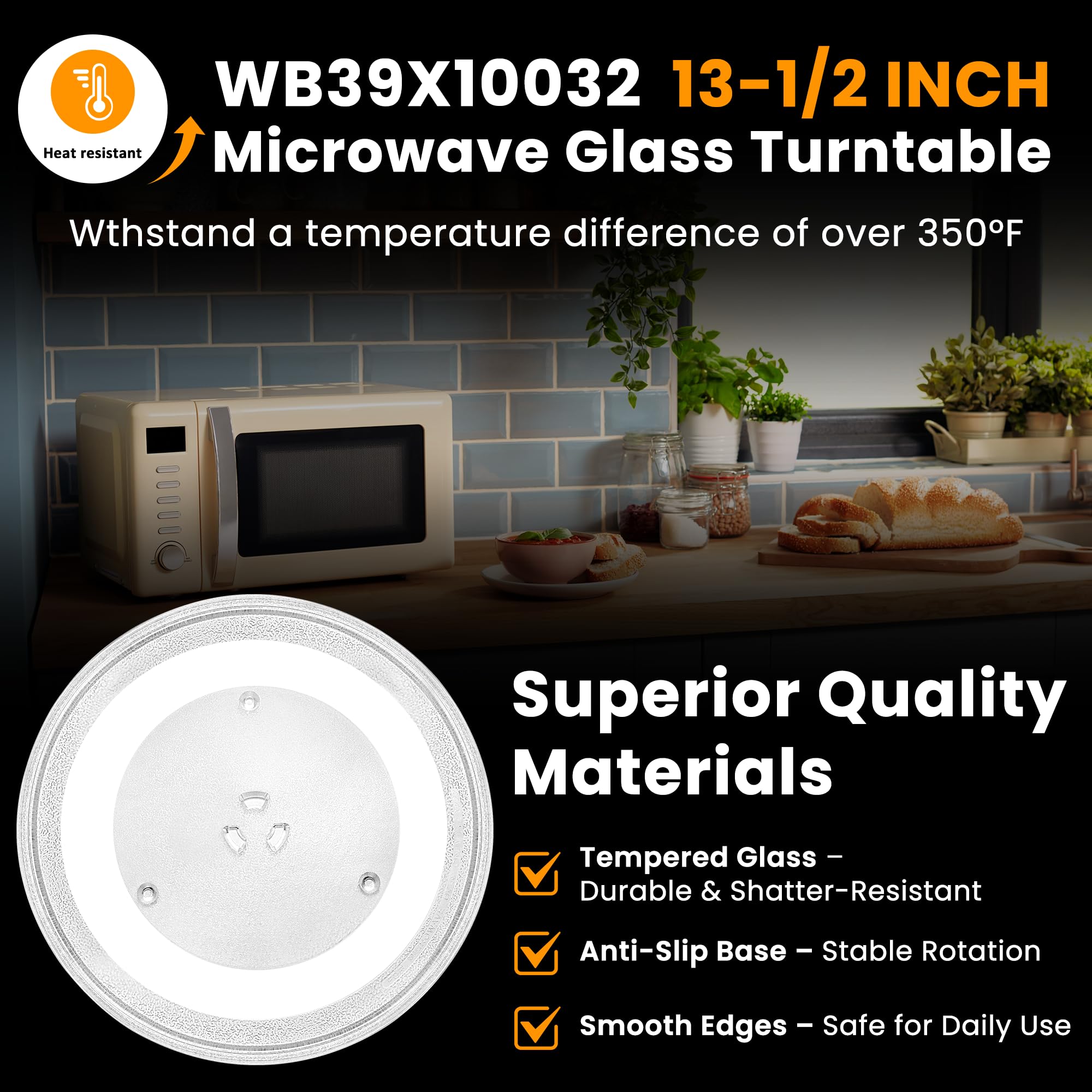 Fetechmate WB39X10032 Mikrowellen-Drehteller/Tablett aus Glas, 33,8 cm von Fetechmate kompatibel mit G.E AVM4160DF1BS CEB1590SJ1SS CEB515M2N1S5 JES1651SR1SS JES1656SR1SS Mikrowellen-Kochplatte