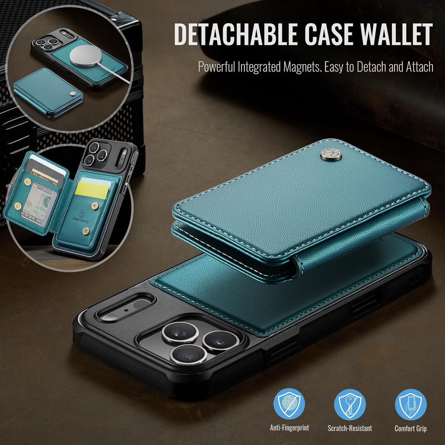 Wallet Case for iPhone 17 Pro Max Compatible with MagSafe for Men Women, 2 in 1 Detachable Magnetic Phone Case with Card Holder Kickstand RFID Blocking for iPhone 17 Pro Max, Teal - Image 5