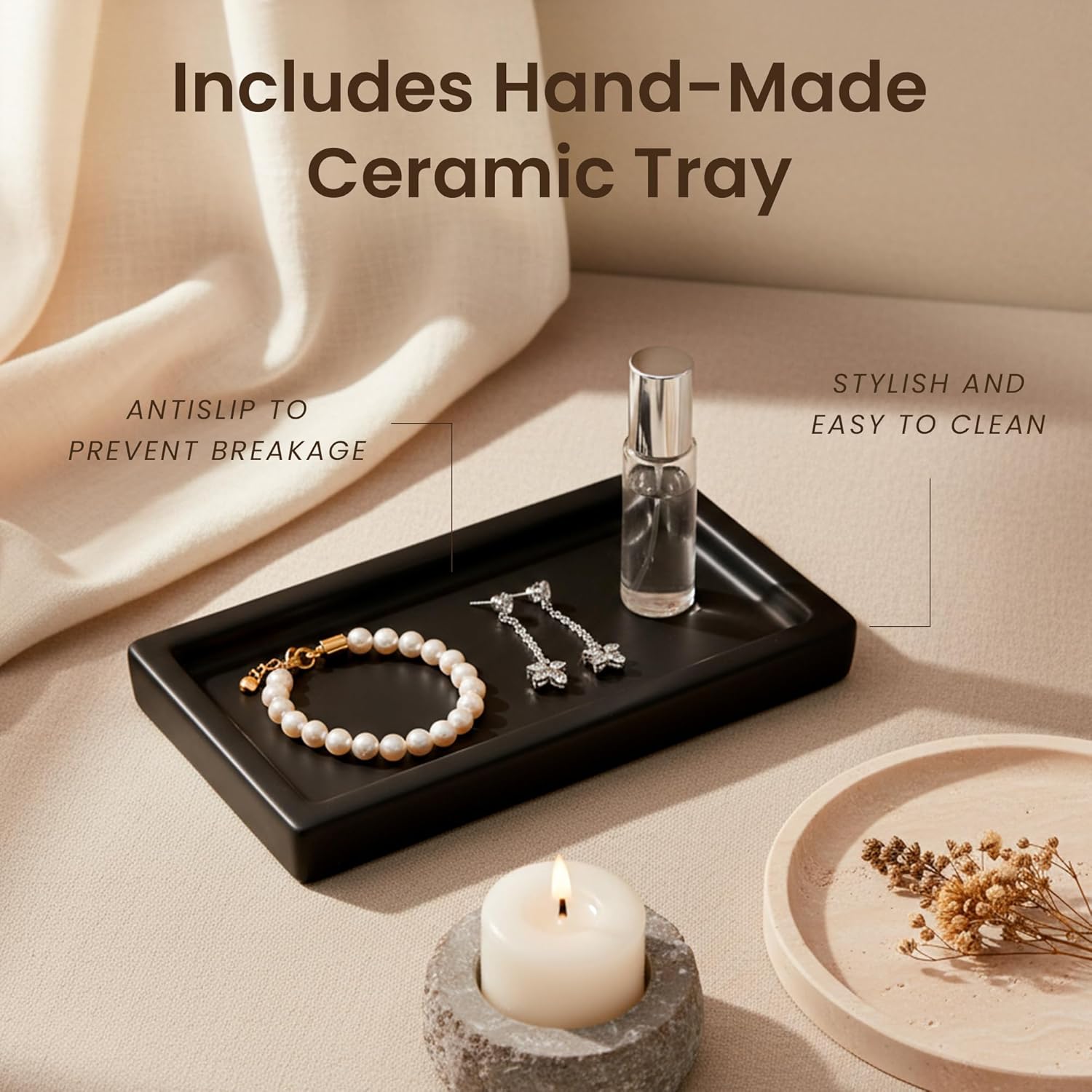 Maisonovo Kitchen Soap Dispenser Set – Hand and Dish Soap Dispenser Set with Amber Glass Soap Dispenser, Black Pumps & Ceramic Tray - Image 4