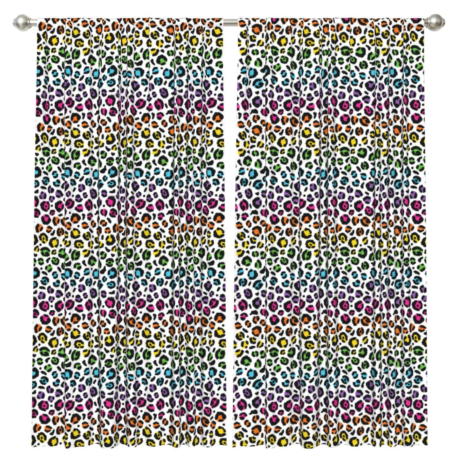InOmak Rainbow Leopard, 2 Panels Window Curtains 52 x 84 Inch Blackout Curtains for Living Room Bedroom