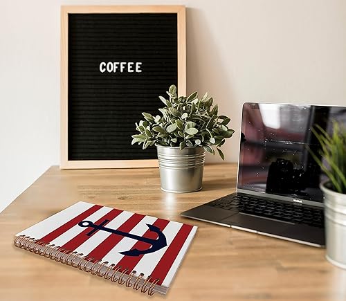 Miniatura 3 de Cuaderno náutico vintage con diseño de ancla para volante de barco, rayas rojas, cuaderno en espiral de 8.3 x 5.5 pulgadas, tapa dura, con rayas