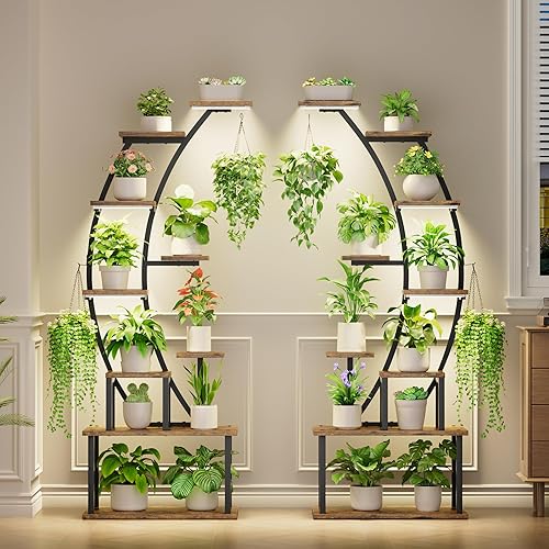 Miniatura 2 de Soporte para plantas de interior con luces de crecimiento, estante de metal de 9 niveles, soporte de plantas de 64 pulgadas de alto para plantas de