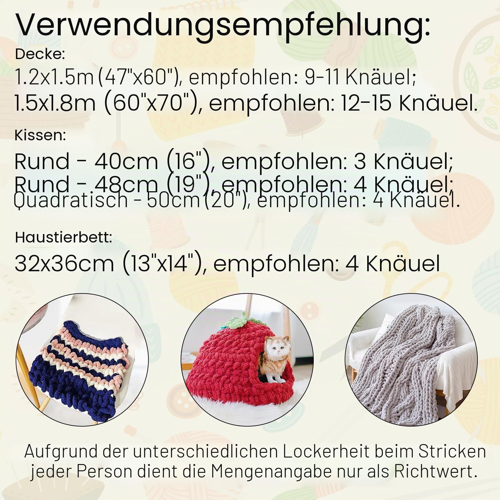 6 Stränge Armstricken Wolle für Decke Stricken 2cm x 25.6m Chenille Wolle zum Häkeln 226g Handstrickgarn Chunky Yarn, Dicke Schlauchgarn zum Handstricken Decken, Tasche, Haustier Bett