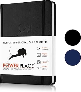 Daily Planner, Calendar and Gratitude Journal to Increase Productivity & Happiness, High Performance Organizer Planner | Vegan Leather Hardcover, Undated 6 Months 24 Hour Planner Agenda (Black)