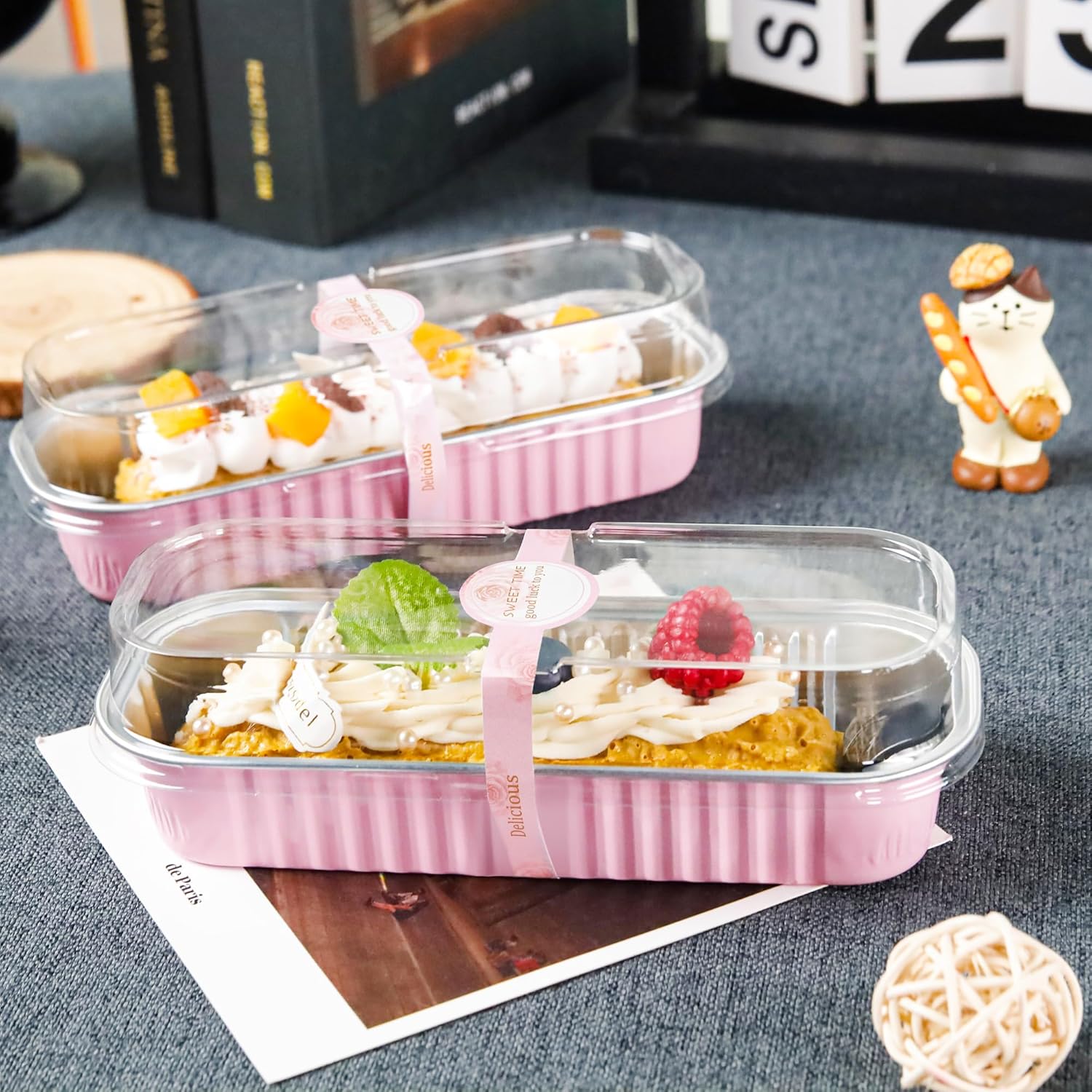 100 Pack Mini Loaf Pans with Lids Rectangle Individual Cake Pans Aluminum Foil Pans for Large Gatherings Picnics Vacations Parties(Pink, 6.8 OZ)