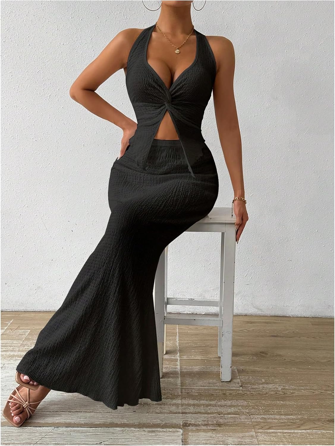 SOLY HUX Women's Two Piece Outfits Twist Front Halter Cami Tops and Skirt Summer Set - Image 5