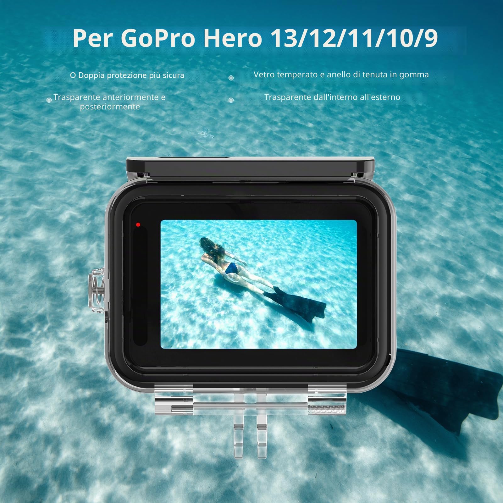 60M Custodia Impermeabile per Gopro Hero 13, Subacquea Immersione Trasparente Copertura Protettiva Shell con Montaggio a sgancio rapido + 3 filtri + 6 Fogli antiappannamento