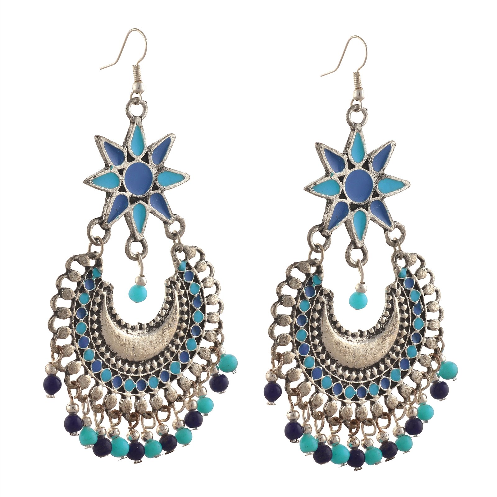 Zephyrr Jewellery German Silver Afghani Floral Dangler Hook Chandbali Earrings For Women & Girls (B074XC3XDB) Amazon Price History, Amazon Price Tracker