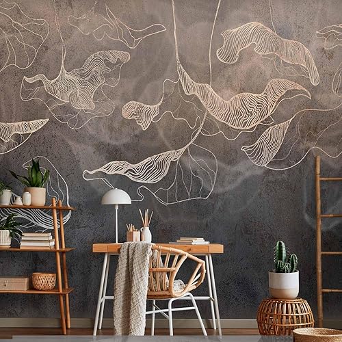 Miniatura 6 de artgeist Mural de pared Flores y plantas, 154 x 110 pulgadas, papel tapiz autoadhesivo extraíble grande, diseño impreso, mural de líneas de cemento