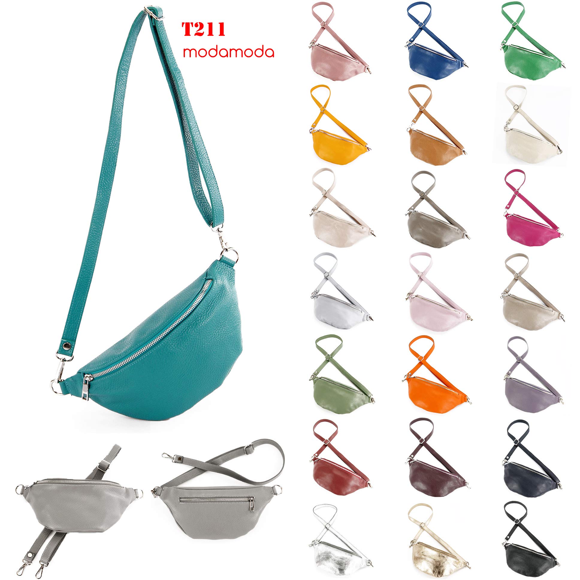 modamoda de - T211 Sac banane italien Medium En cuir souple, jaune soleil, Small