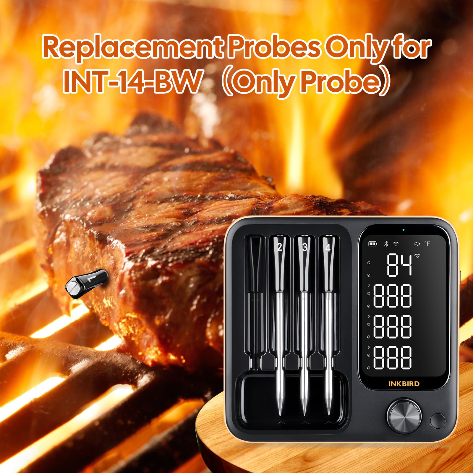 Inkbird Lot de 4 sondes de rechange 14-BW, uniquement compatibles avec thermomètre à viande sans fil 14-BW, sonde étanche IP67 pour barbecue, grill, fumoir, four, rôtissoire (sondes uniquement)