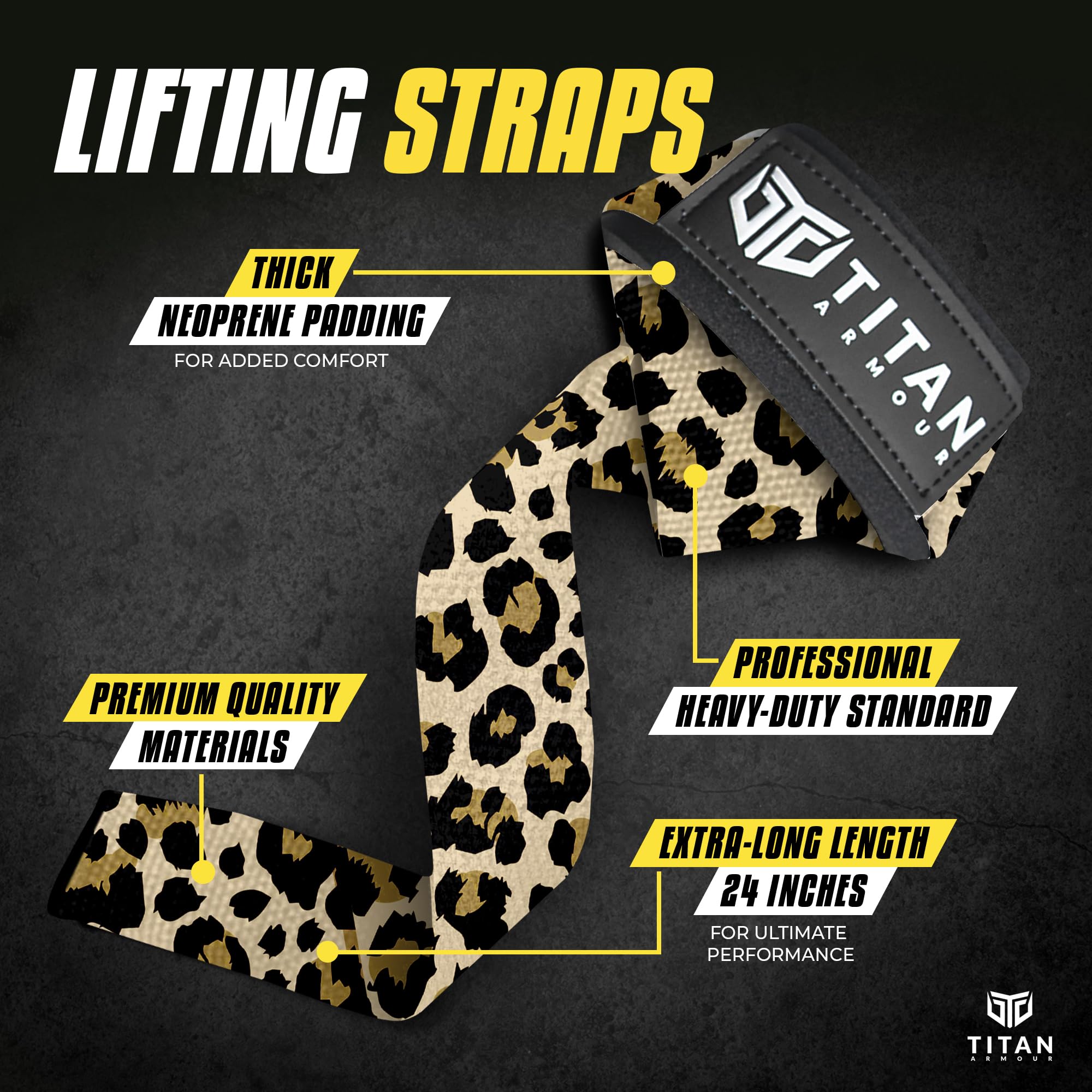 Titan Armour® Weight Lifting Straps, Leopard (No Gel) - Image 2