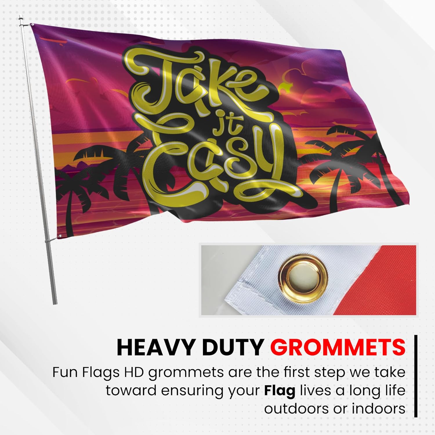 Take It Easy Flag - Durable and Weather Resistant Beach Flags, Vibrant Color Funny Banner, 3x5 Indoor And Outdoor Flag, Yard Lawn Outdoor Decor