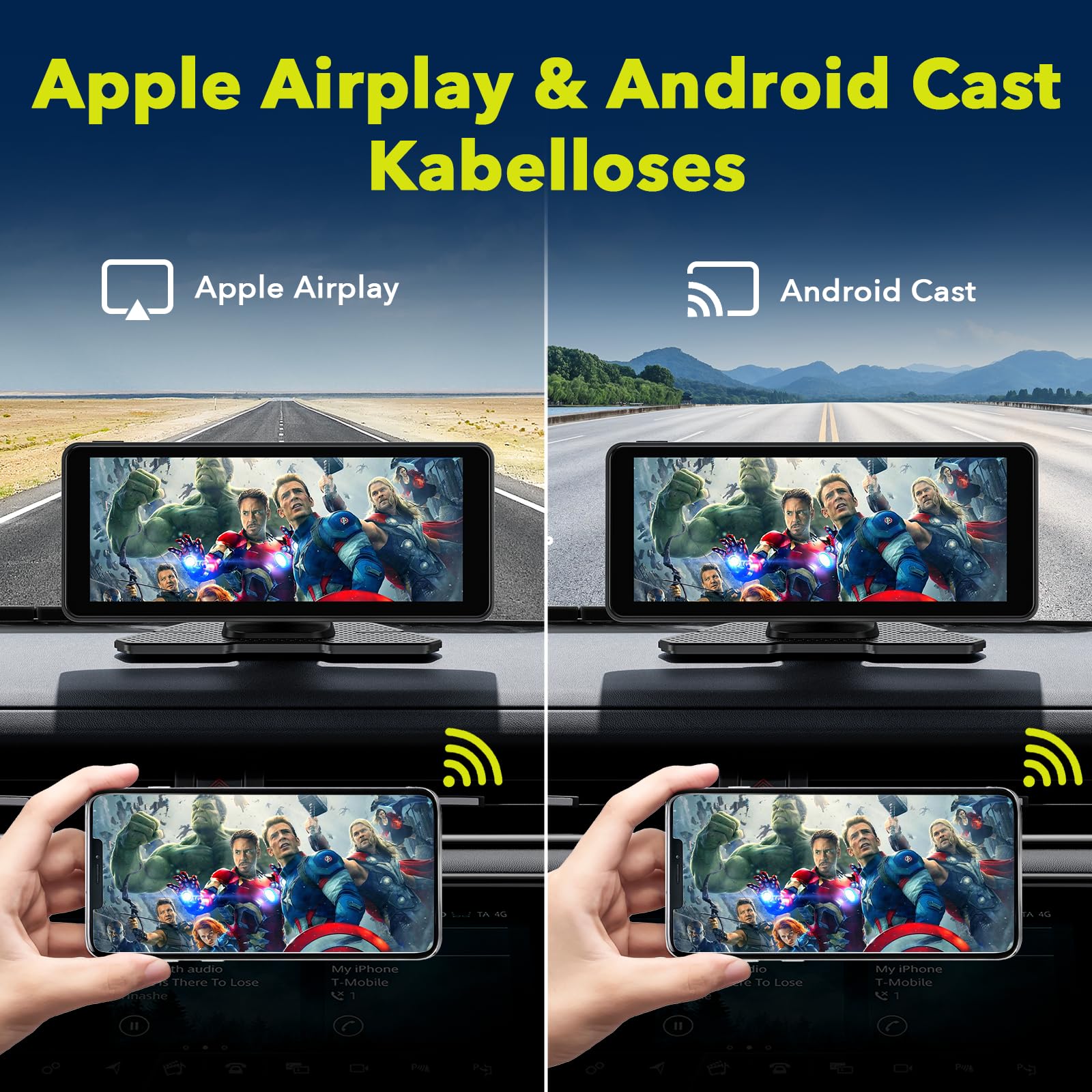 LAMTTO Wireless Carplay Display mit Dashcam 2.5K für CarPlay &Android Auto | 6,86 Zoll Tragbares Car Play Bildschirm Auto mit Live-Navigation,Sprachassistent,Play Music,Mirror Link,BT5.0 AUX FM