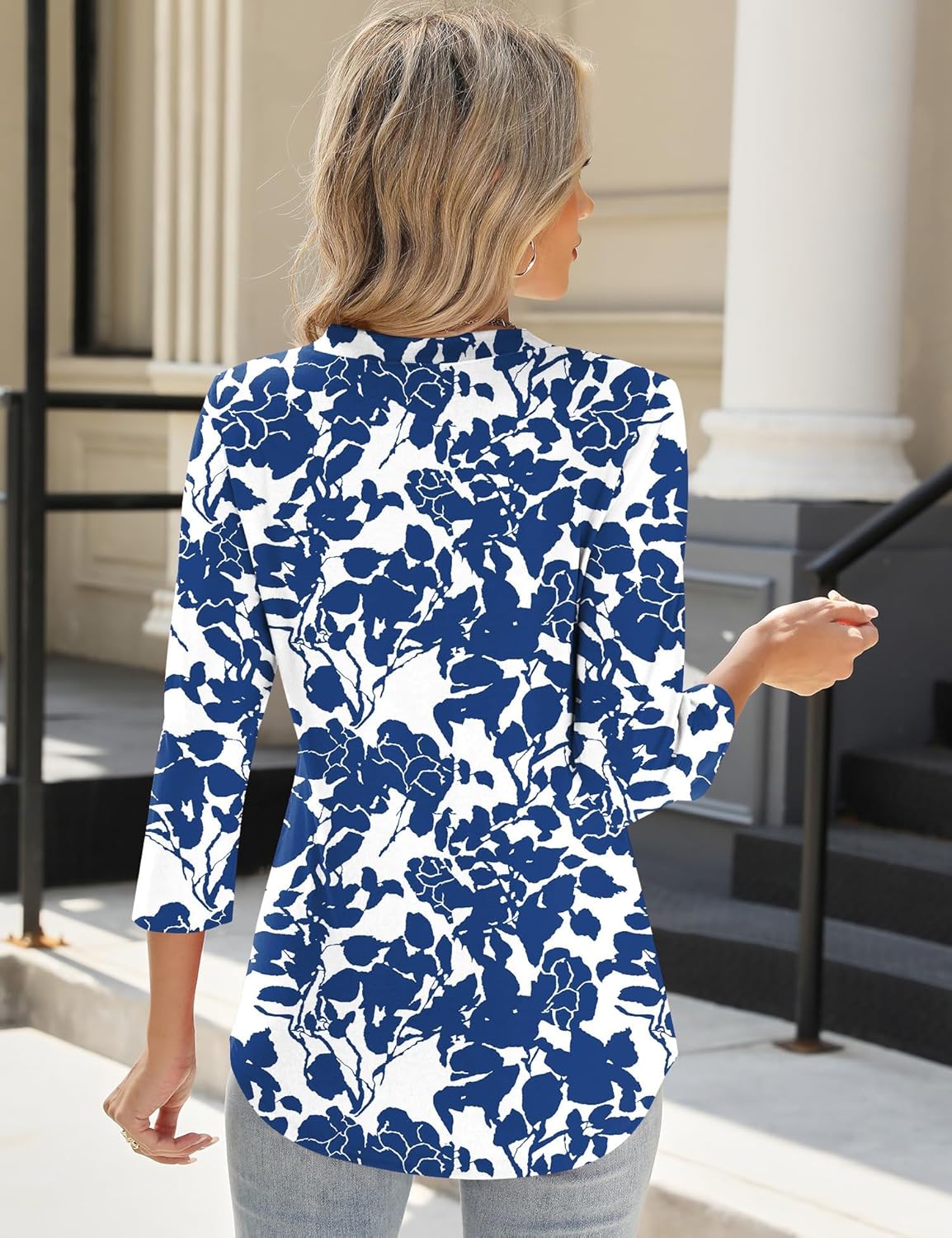 AKEWEI 3/4 Length Sleeve Womens Tops V Neck T Shirts Dressy Casual Pleated Spring Fashion 2026 Work Blouses - Image 3