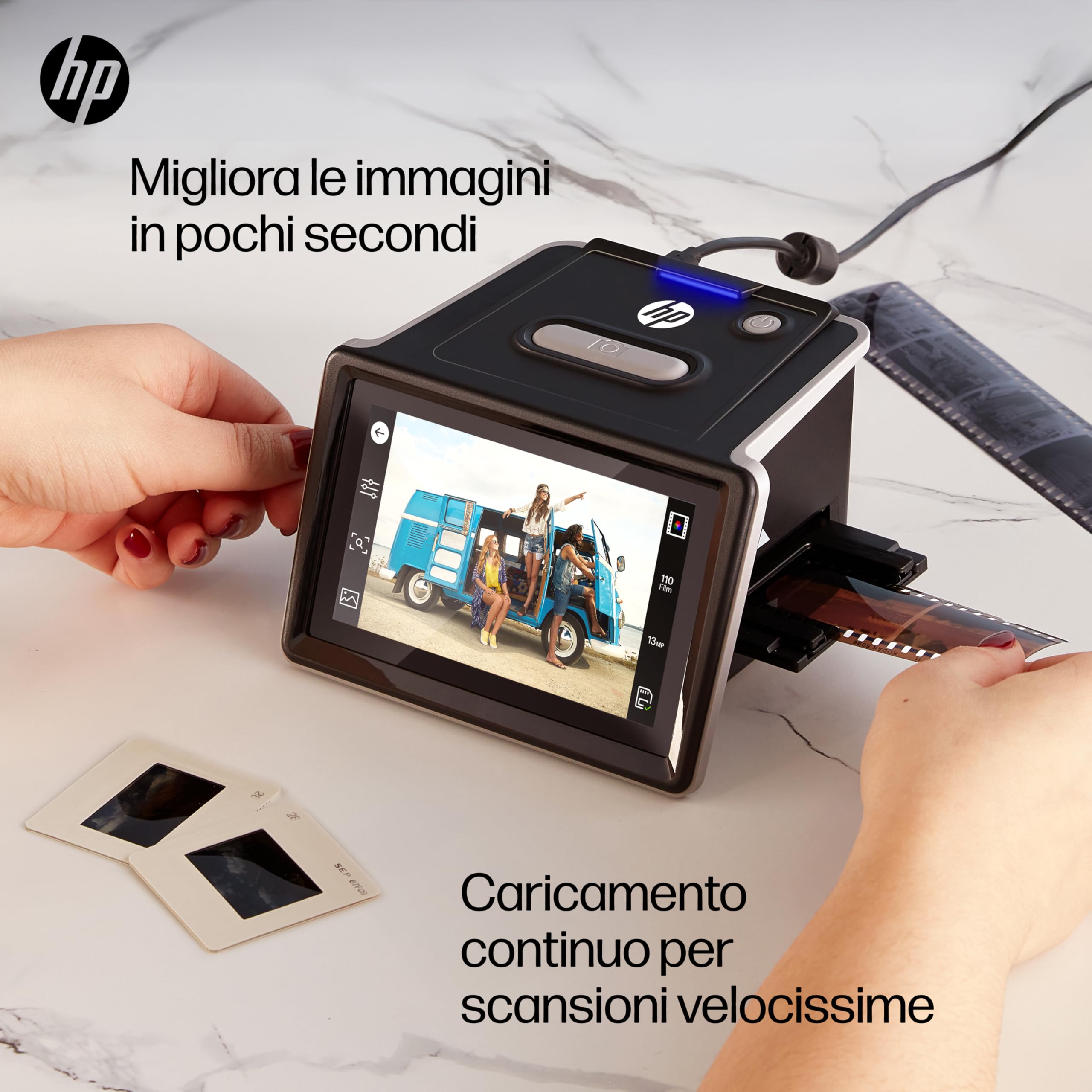 HP FilmScan Touch Screen Scanner Pellicole Diapositive Schermo LCD 5" 22MP 135 126 110
