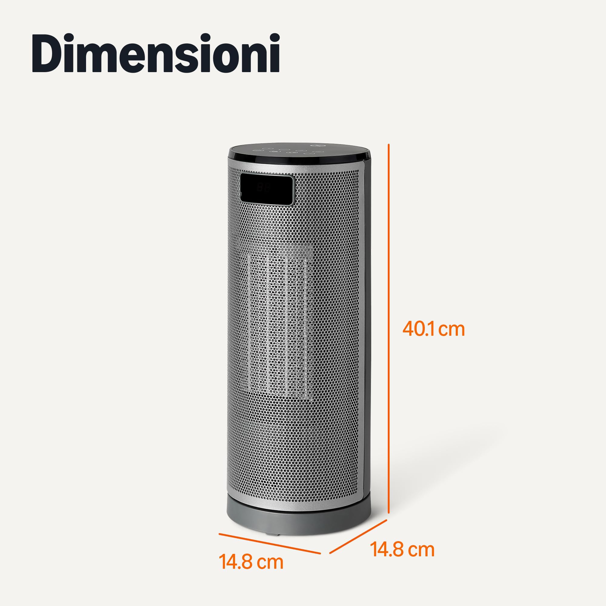 Amazon Basics Termoventilatore elettrico portatile, in ceramica, oscillazione 70°, 1800 W, 40 cm, grigio