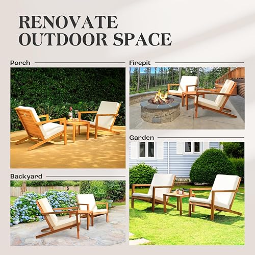 Miniatura 8 de IDZO Juego de 3 piezas naturales para patio bistró con sillas plegables de peso de 400 libras, una mesa de estante de 220 libras, hecha de madera de