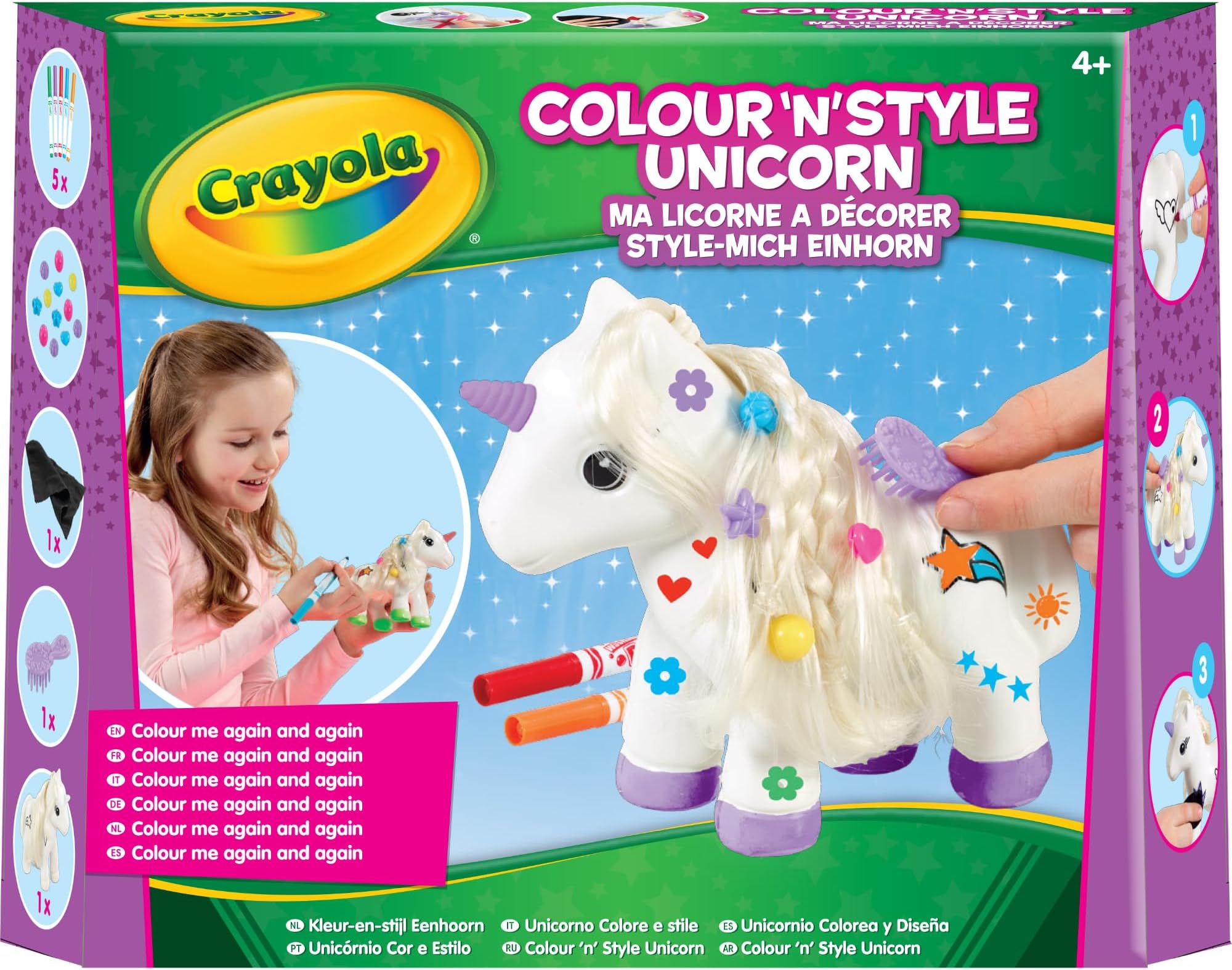CRAYOLA Colour 'n' Style Unicorn | Colour Your Own Unicorn Again and Again | Includes Washable Marker Pens, Beads & Hairbrush | Ideal for Kids Aged 4+
