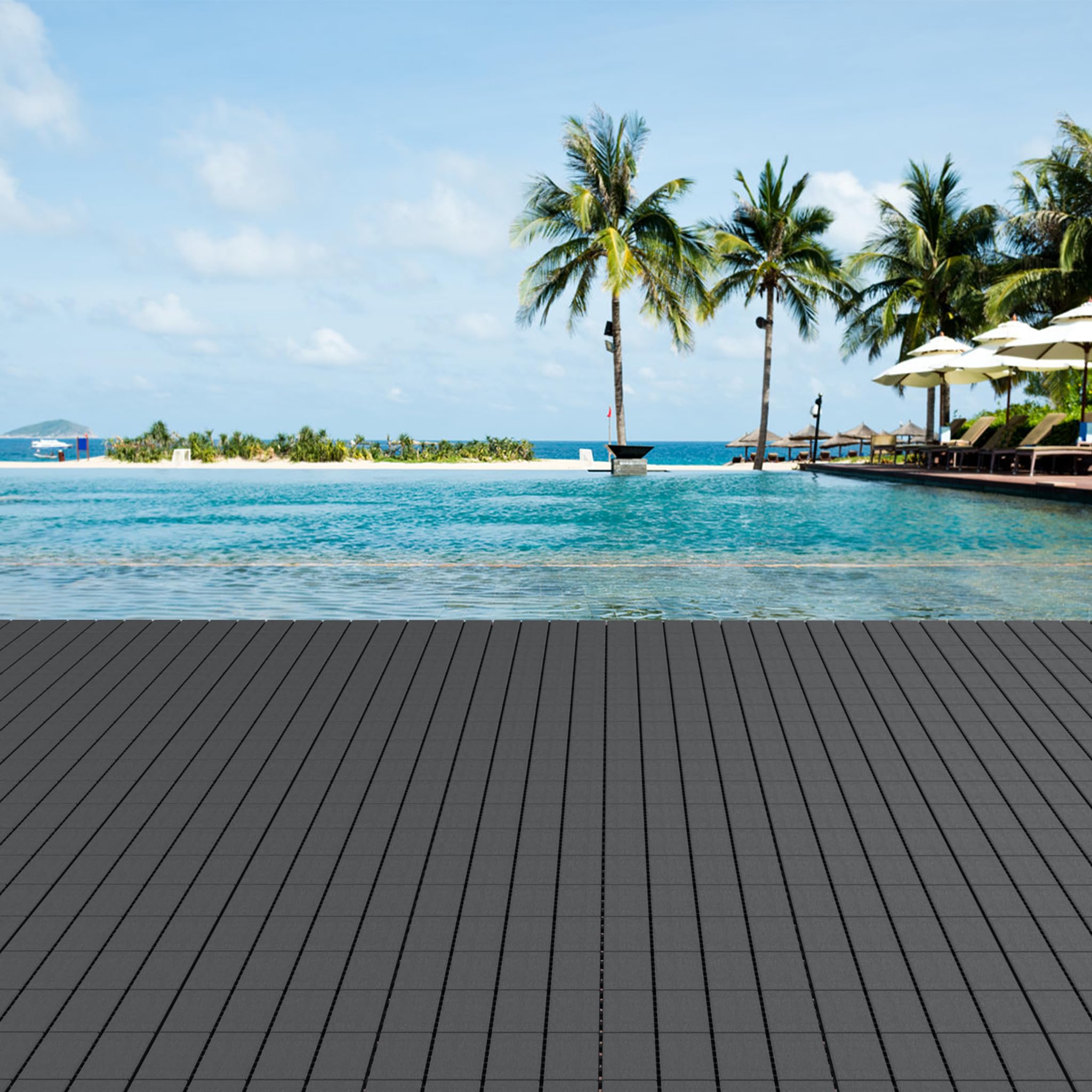LZQ Lot de 22 dalles de terrasse en plastique polyéthylène - 30 x 30 cm = 2 m² - Aspect bois - Revêtement de sol pour balcon et jardin - Plaques résistantes aux intempéries avec fonction de drainage -