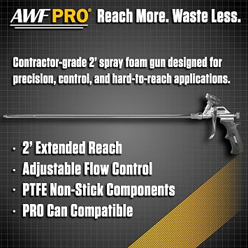 AWF PRO Spray Foam Gun 2 ft Long Nozzle