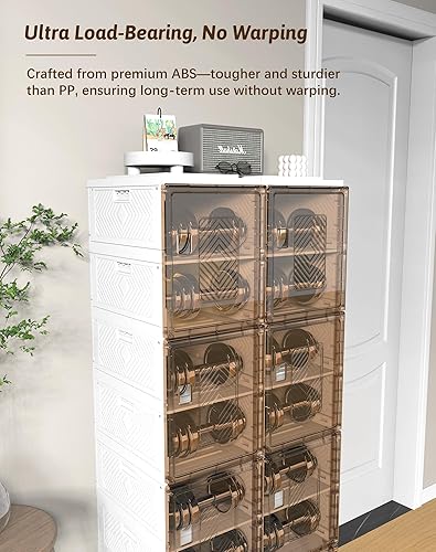 Miniatura 4 de Almacenamiento de zapatos plegable, caja de zapatos sin herramientas con puertas transparentes magnéticas, zapatero cerrado para armario, entrada y