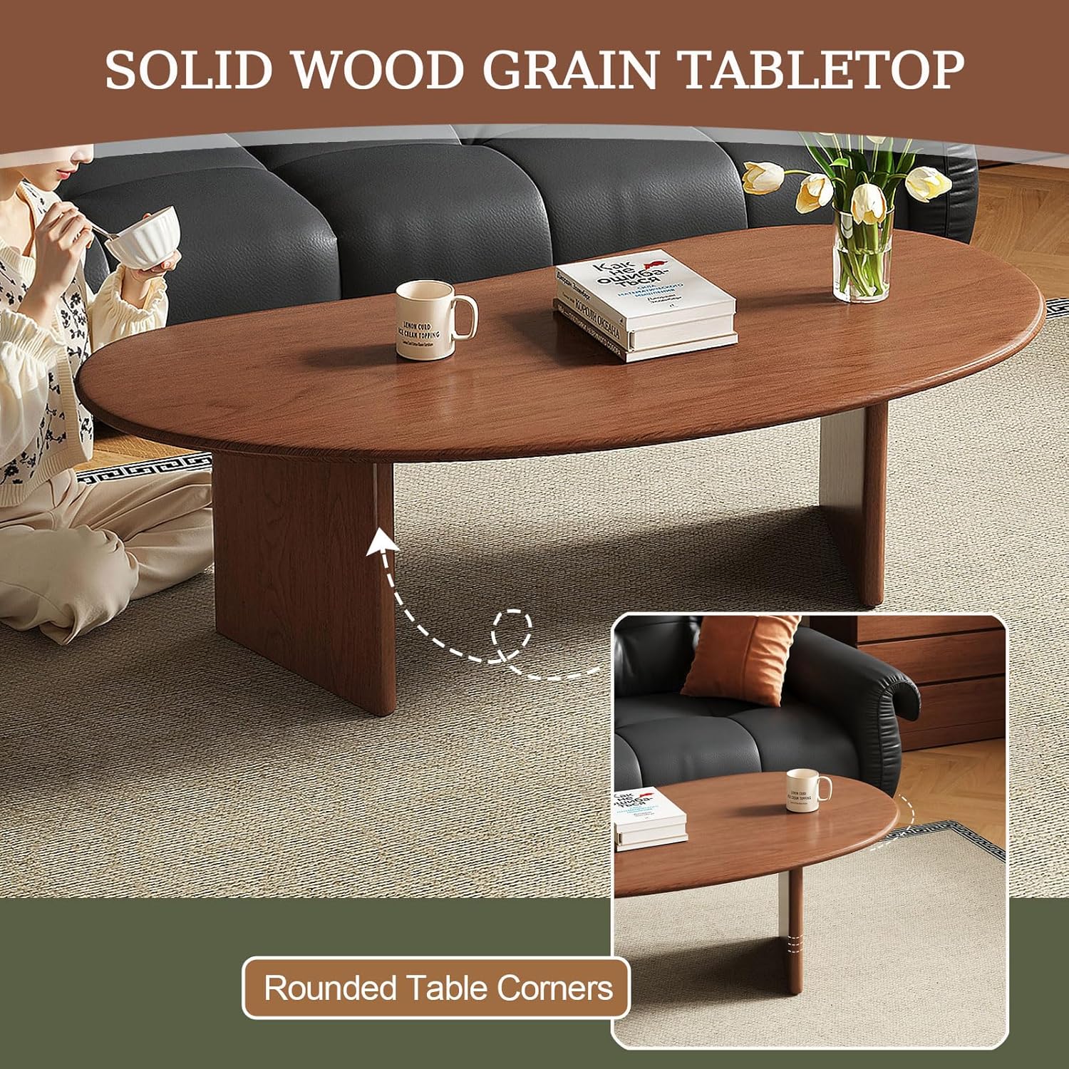 ストア 木製曲線ローテーブル ダークブラウン ダークブラウンの木製文