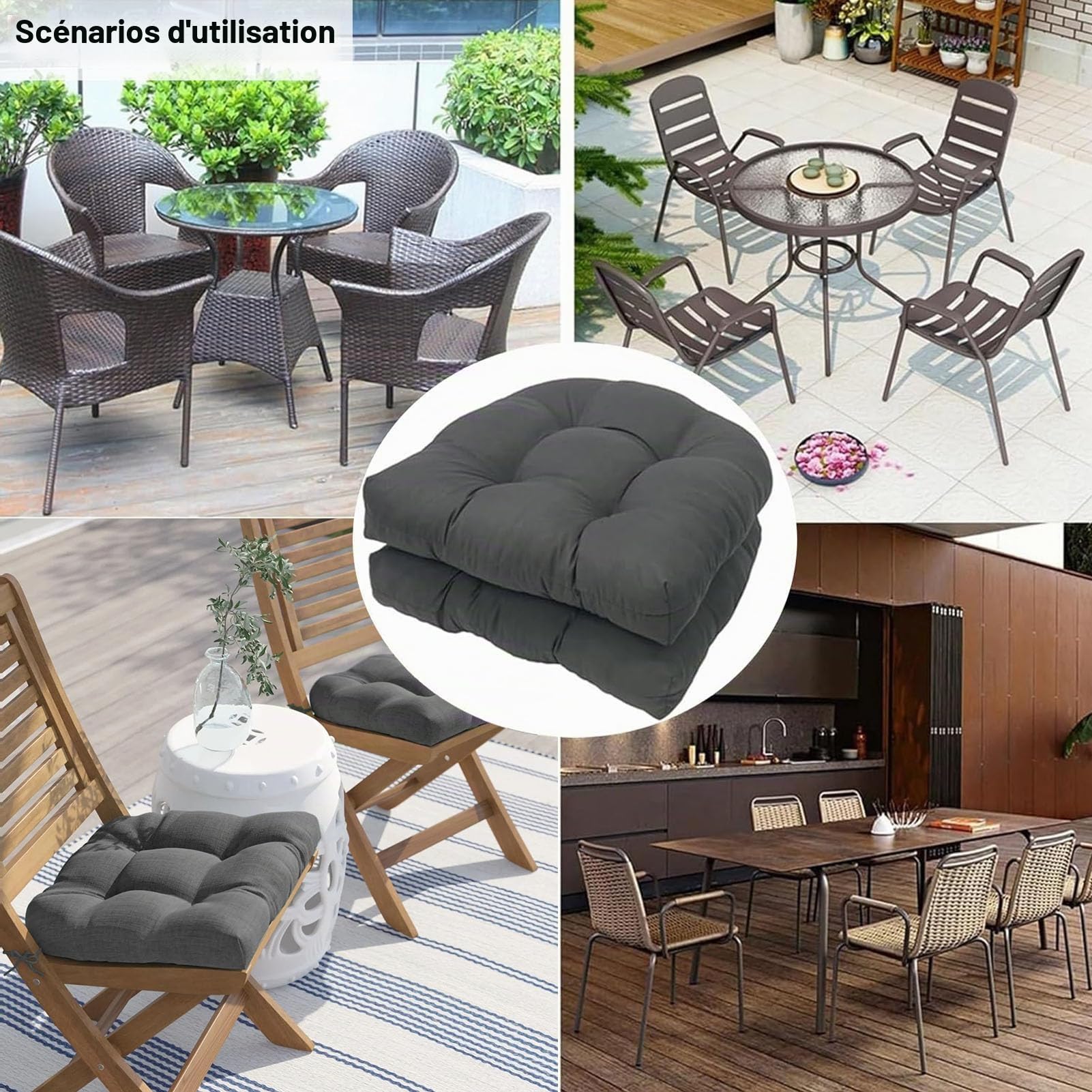 Coussins de Siège en Osier 2 Pièces en Forme De U, Coussin pour Fauteuil de Jardin, Coussin de Chaise de Remplacement en Rotin pour Salon Terrasse Balcon Bureau F