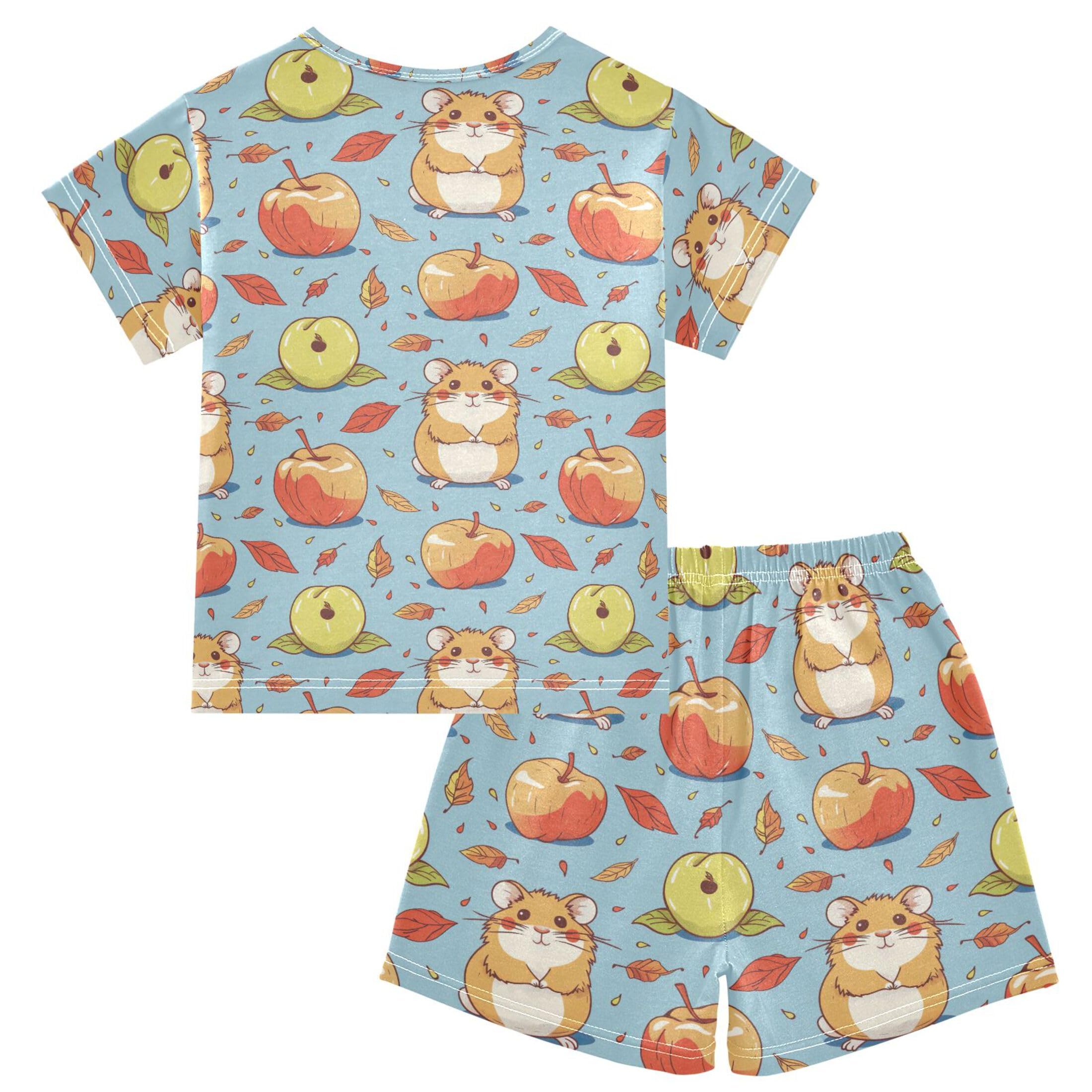 UMIRIKO Hamster Fruit Leaves Summer Short Sleeve Pajamas Sleepwear PJ Set B0403353