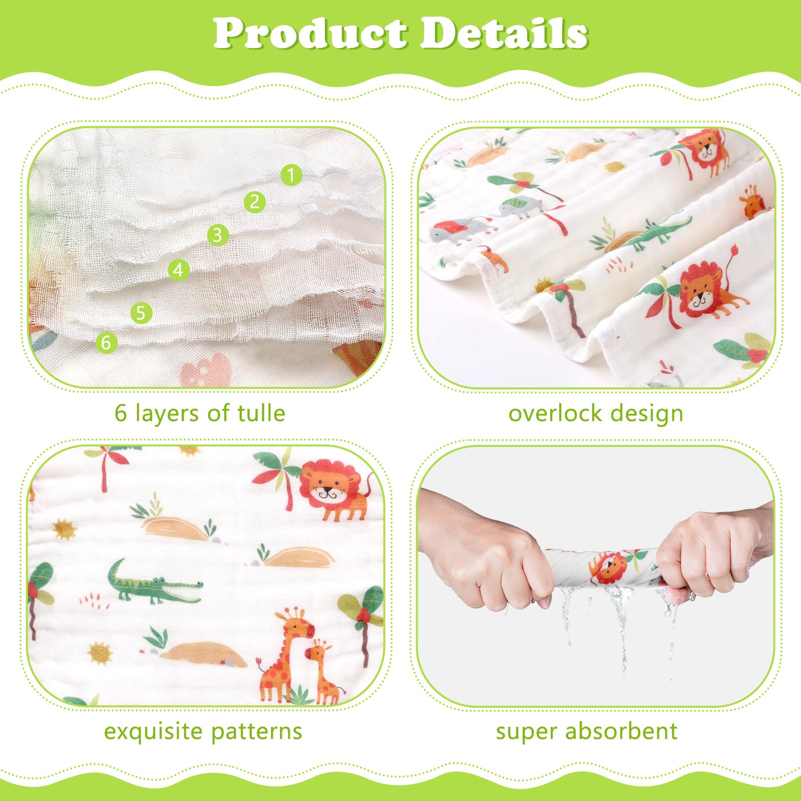 Decalsweet Muslin Cloths for Baby 6 Pack 100% Cotton Burp Cloths, Absorbent & Breathable - Image 4