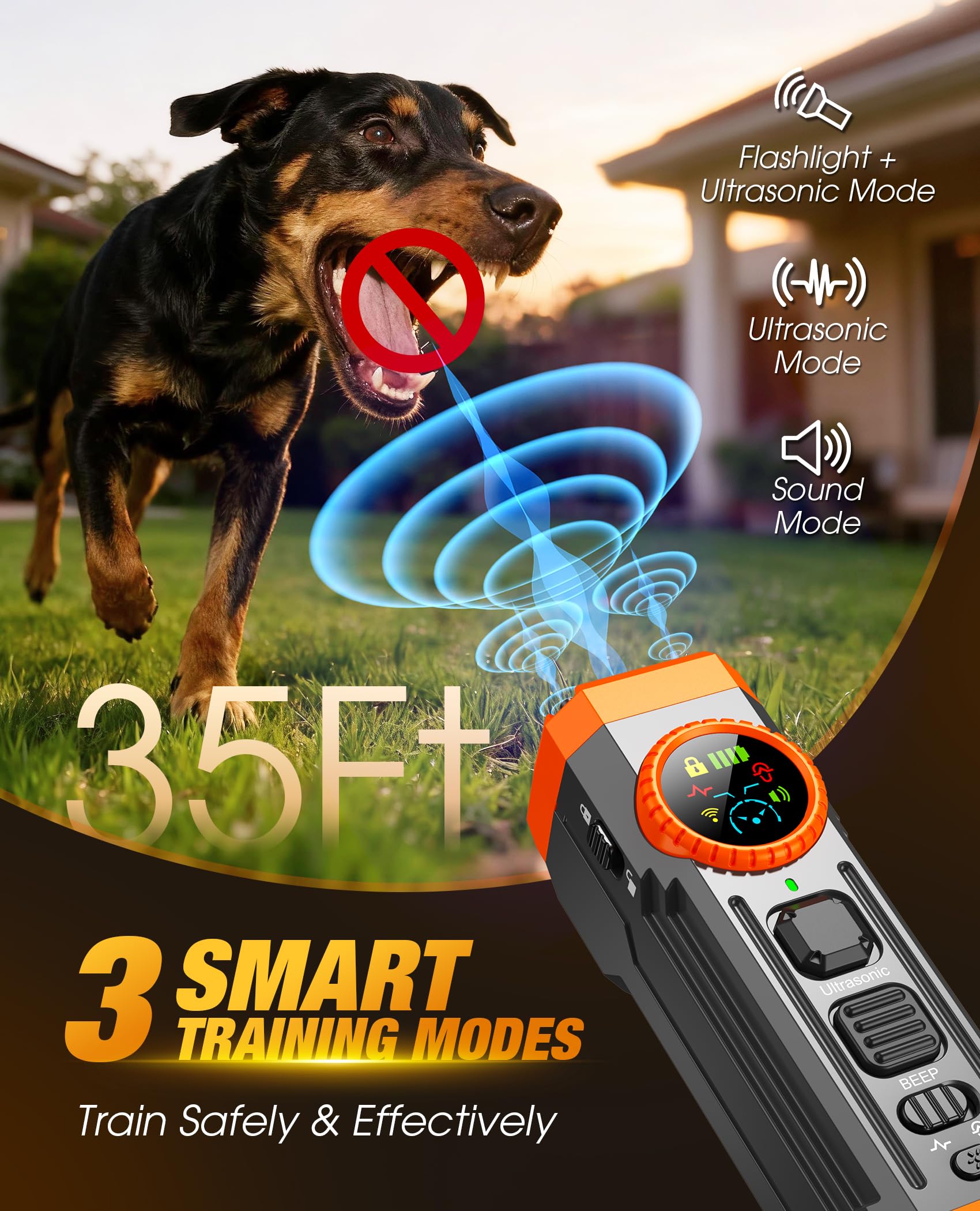 Disuasivos de ladridos de perro, dispositivo antirladridos de pantalla inteligente mejorado para perros, 3 protectores de ladridos con pantalla y linterna, silenciador recargable para ladridos