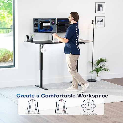 Miniatura 4 de VIVO DESK-KIT-1B1B - Escritorio eléctrico de pie de 63 x 32 pulgadas, ajuste de altura de memoria, serie 1B, parte superior negra de una pieza,