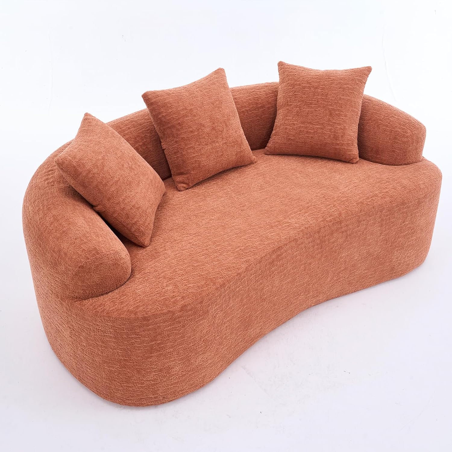 65" Curved Loveseat, 2 Seater Soft Chenille Round Couch Cloud Sofa Deep Seat Love Seat with 2 Pillows, Modern Foam Boneless Compression No Assembly, Comfy Small Couches for Small Spaces (Coral Pink)