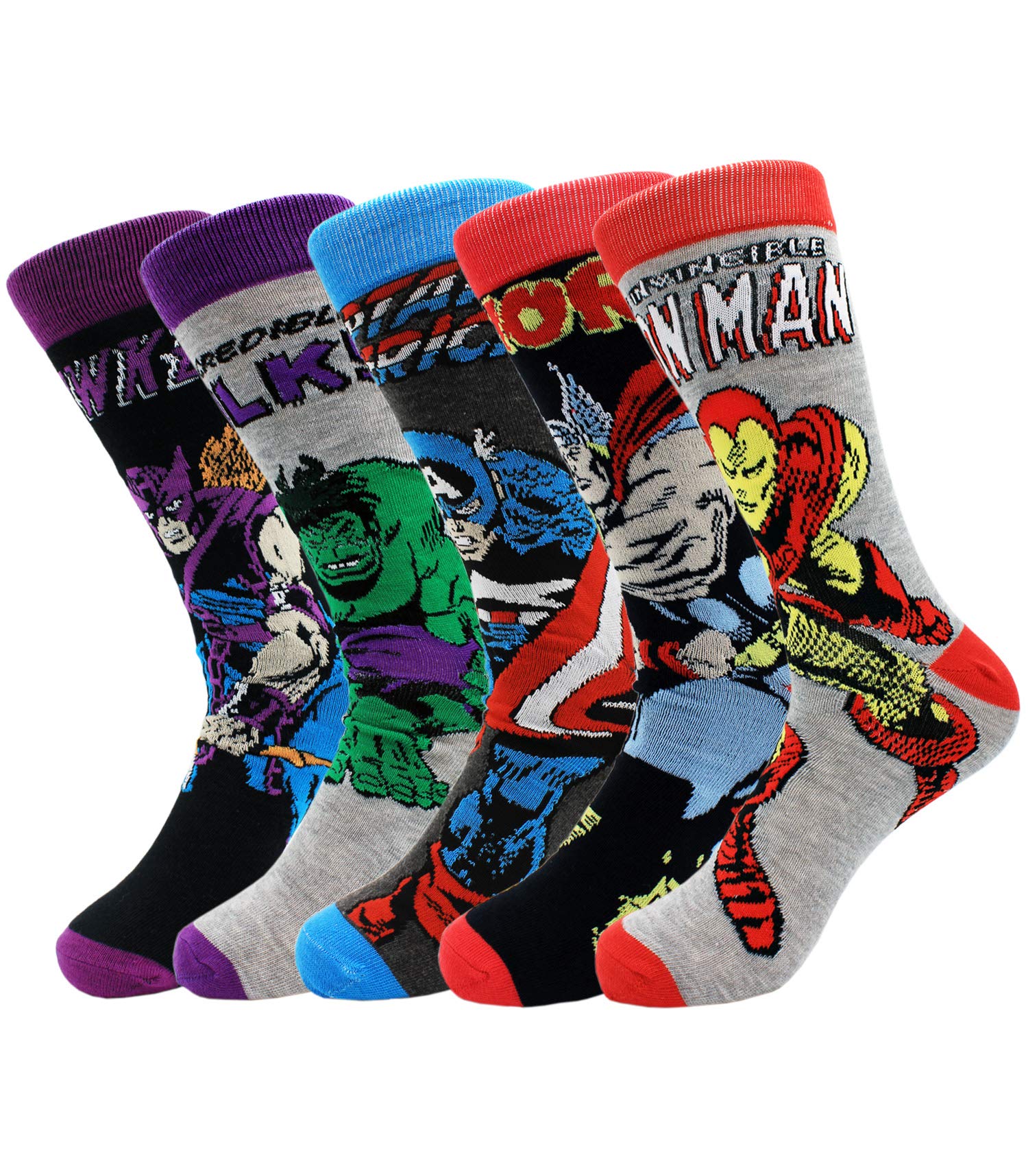 IUSOTPoiLee Mens Funny Socks 5 Pack Fun Crazy Cool Character Patterned Dress Socks Size 9-12
