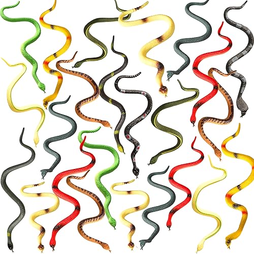 Mini serpientes de goma de 6 pulgadas (paquete de 24) juego de serpientes de juguete de bosque lluvioso, juguetes surtidos de serpiente falsa de