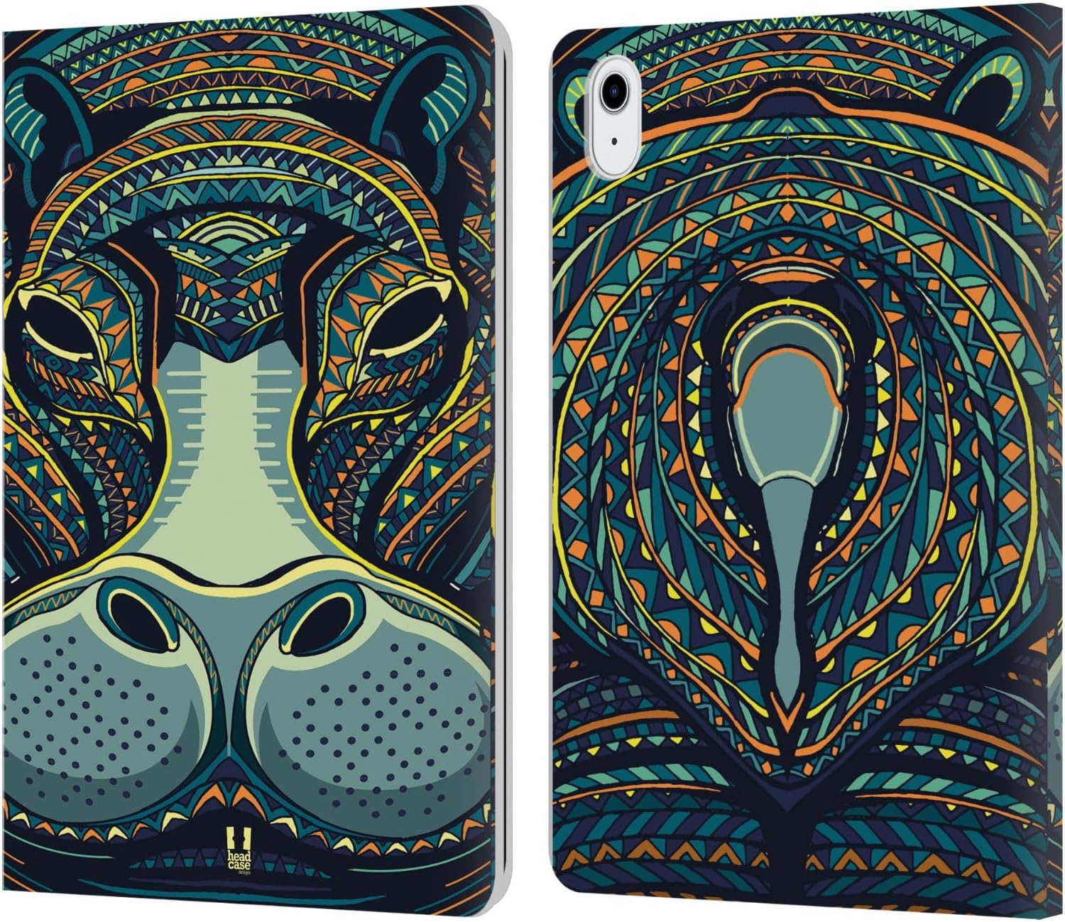 Head Case Designs Rhino Aztec Animal Faces 2 Leather Wallet Case Compatible with Apple iPad 9.7 2017 / iPad 9.7 2018