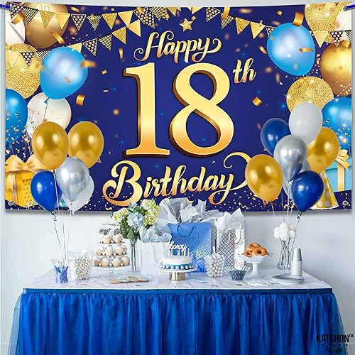 Miniatura 8 de KatchOn, Cartel de feliz cumpleaños número 18 para niños, extragrande, 72 x 44 pulgadas, telón de fondo de feliz cumpleaños 18 para decoraciones de