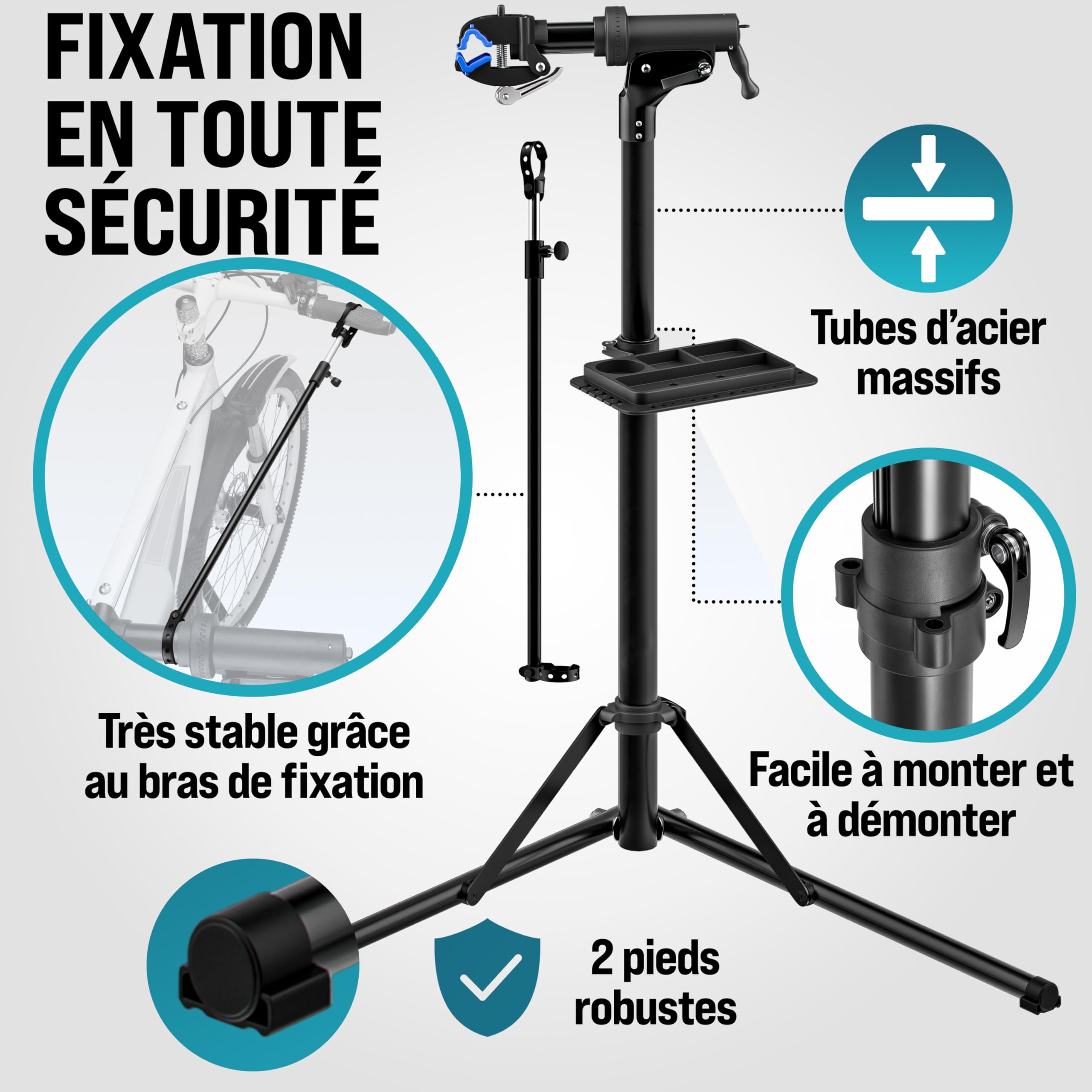 MONZANA® Pied d'atelier vélo Pliable 30/50kg réglable Hauteur Sac de Transport raccord Rapide Pied de réparation VTT Support vélo électrique