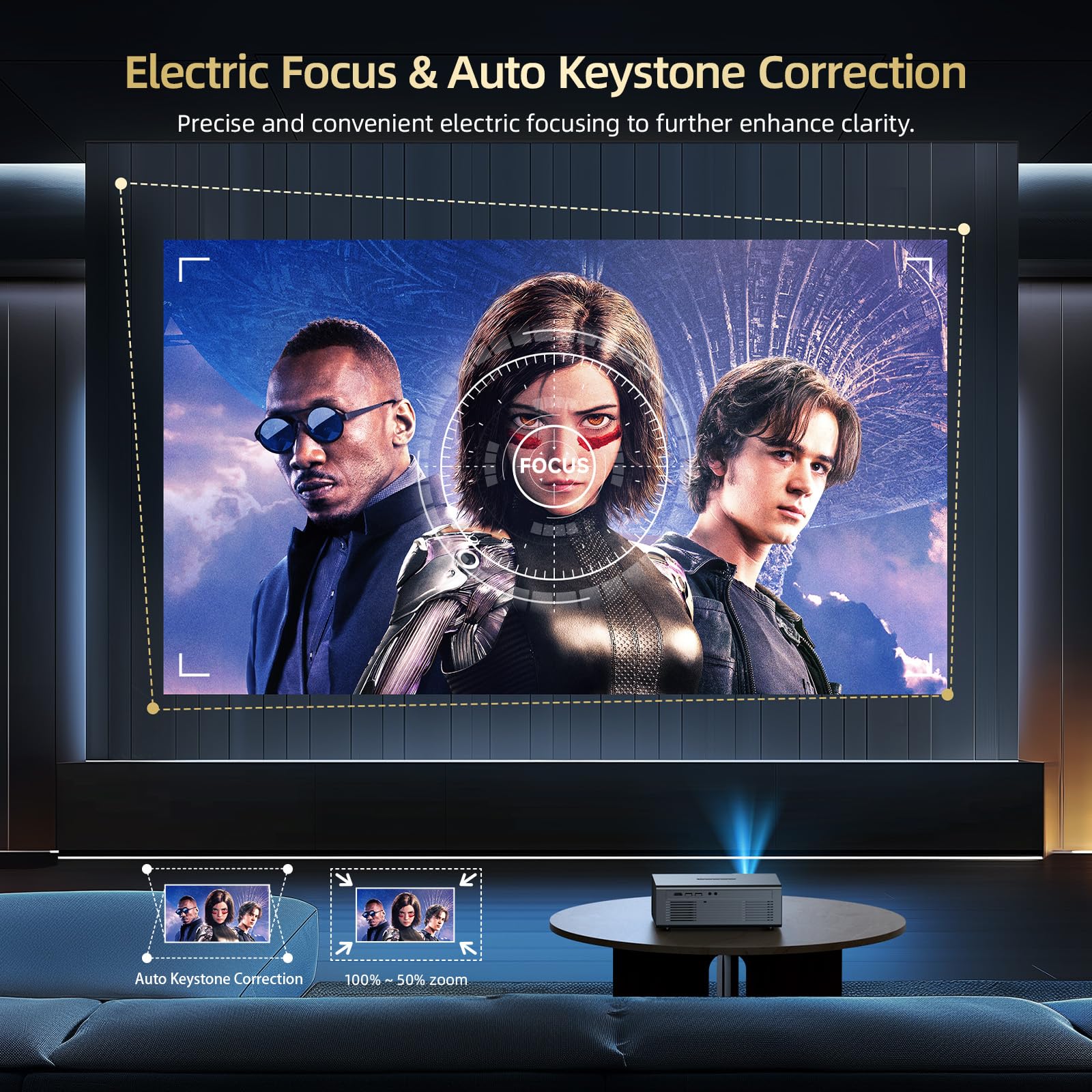 [Netflix Officially & Dolby Audio] Smart Projector with WiFi6 and Bluetooth5.3, Electric Focus & Auto Keystone 4K Support, High Brightness Movie Projectors, Native 1080P Proyector Built-in Apps