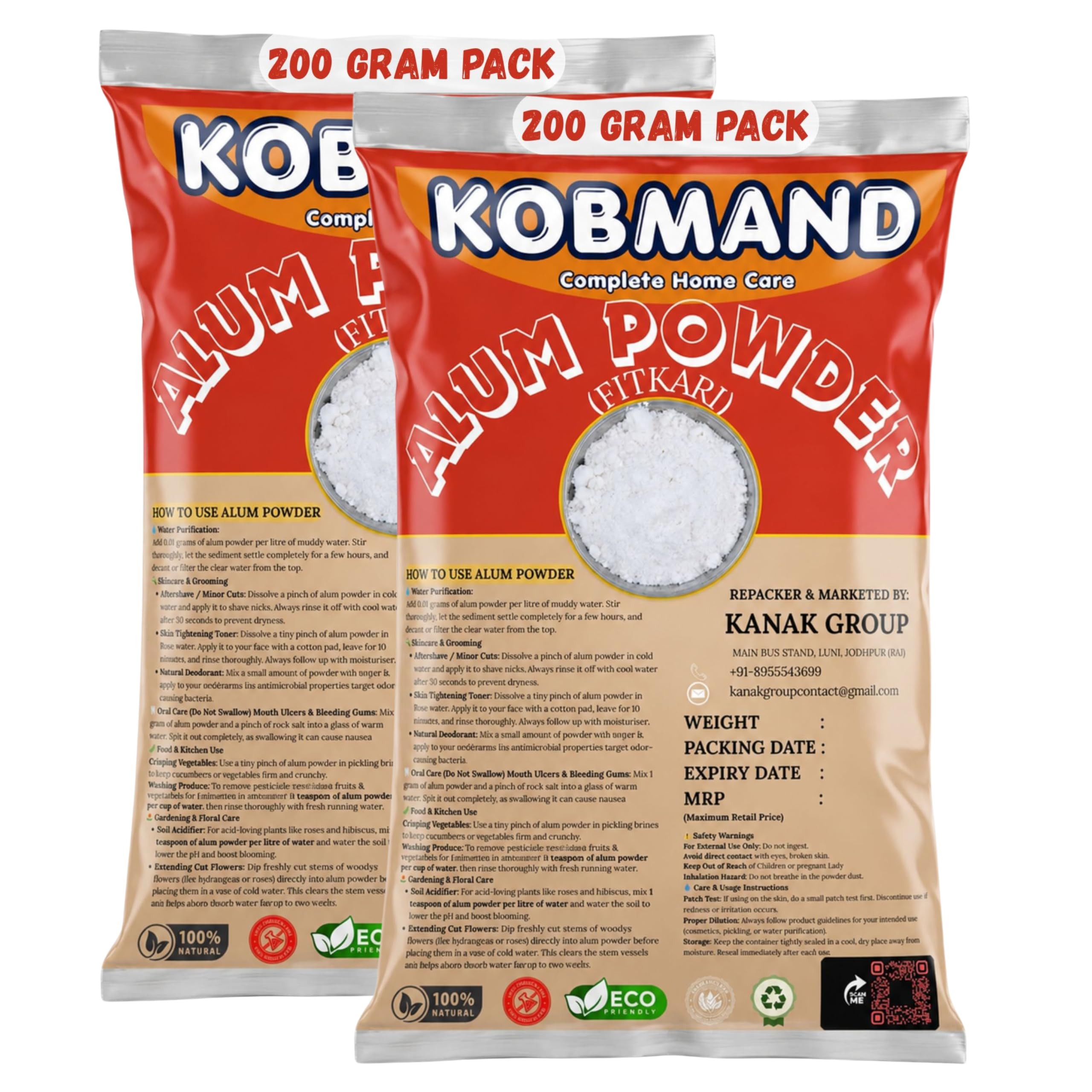 KOBMAND Alum Powder (Fitkari) 200 g | Alam Stone Powder For Face, Skin Care, Water Purification, Shaving Cuts burns, Odor Sweat Deodrant | Pure Phitkari (Fitkiri) Powder | Travel Pack-picture-13