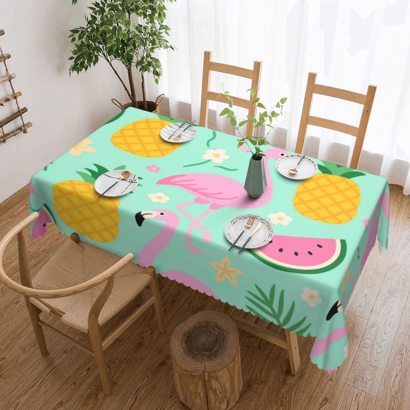 FekiLoot Rectangle Tablecloth 54 X 72 Inch, Classic Stain ‎Resistant Table Cloth Reusable Washable Table Cover Pineapple Watermelon Flamingo Tabletop Decor for Kitchen Dining Party Indoor Outdoor Use