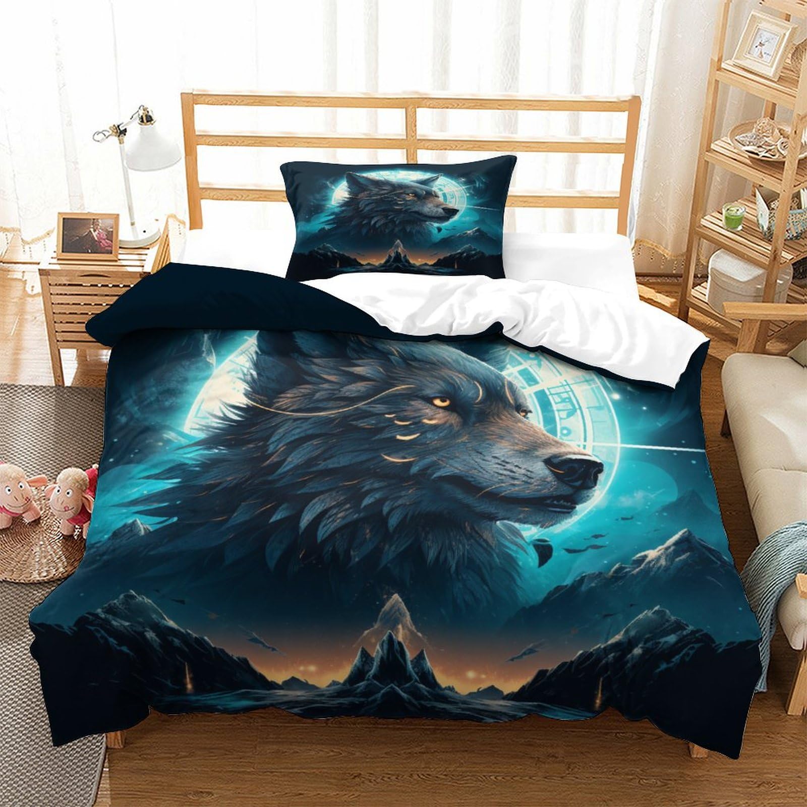 ENYISIYULO Duvet Cover Set Wolf 1*Pillowcases for Teens And Adults Bedroom Single（135x200cm）