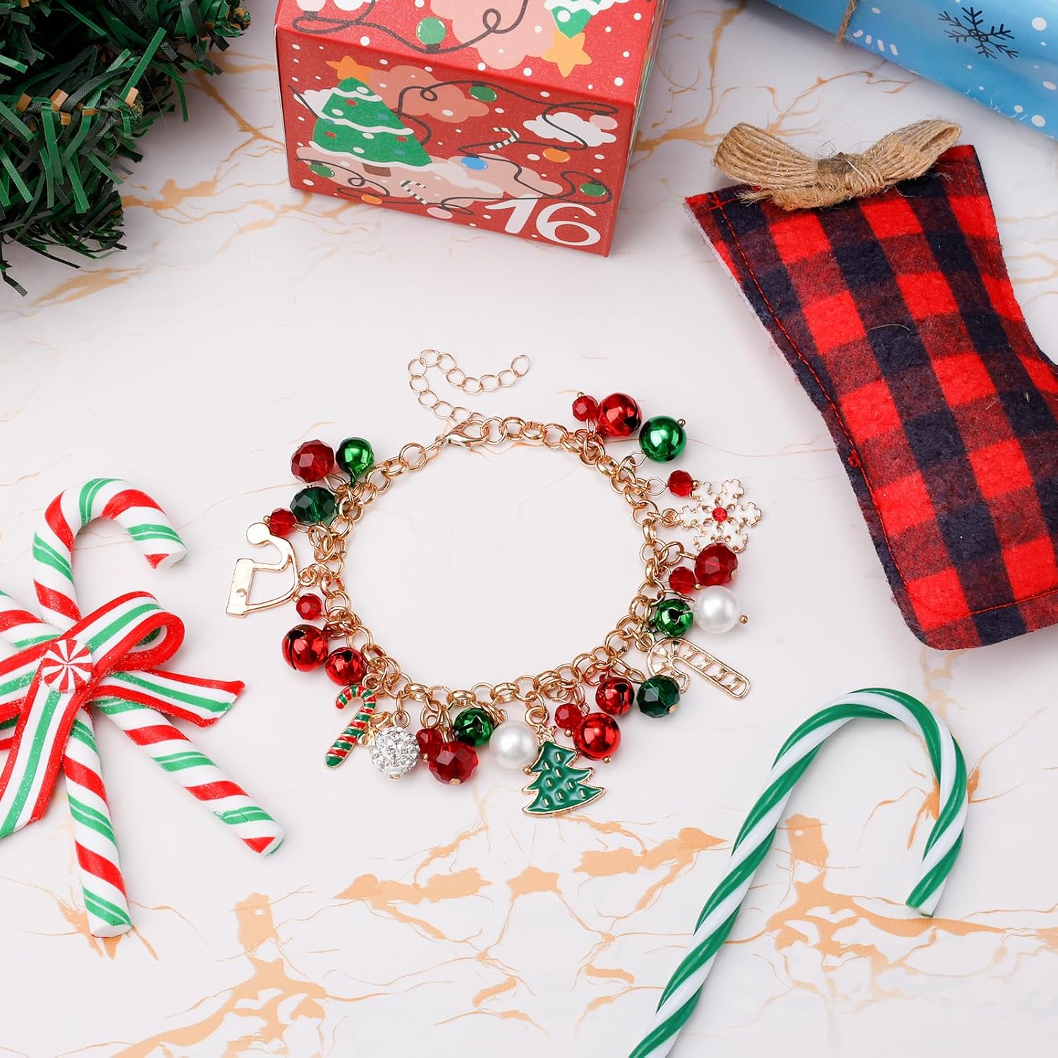 Christmas Bracelet, Delicate Christmas Jingle Bell Bracelets with Xmas Tree Snowflake Charms Link Bracelet for Women Jewelry Gift Christmas Holiday Party Favors - Image 4