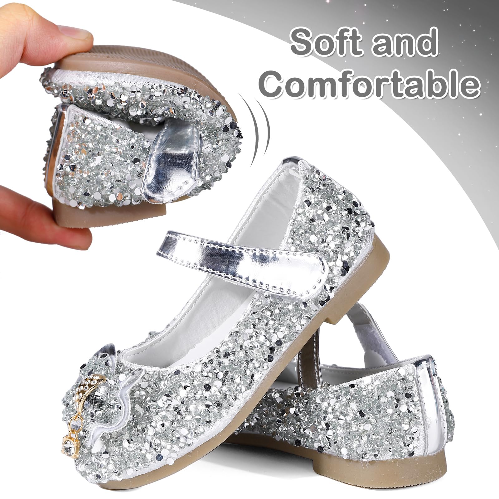 MK MATT KEELY Scarpe Principessa Bambina Ballerine Bambina Scarpe Brillantini Bimba Partito per Ragazze,Argento con Arco,25EU(CN26)