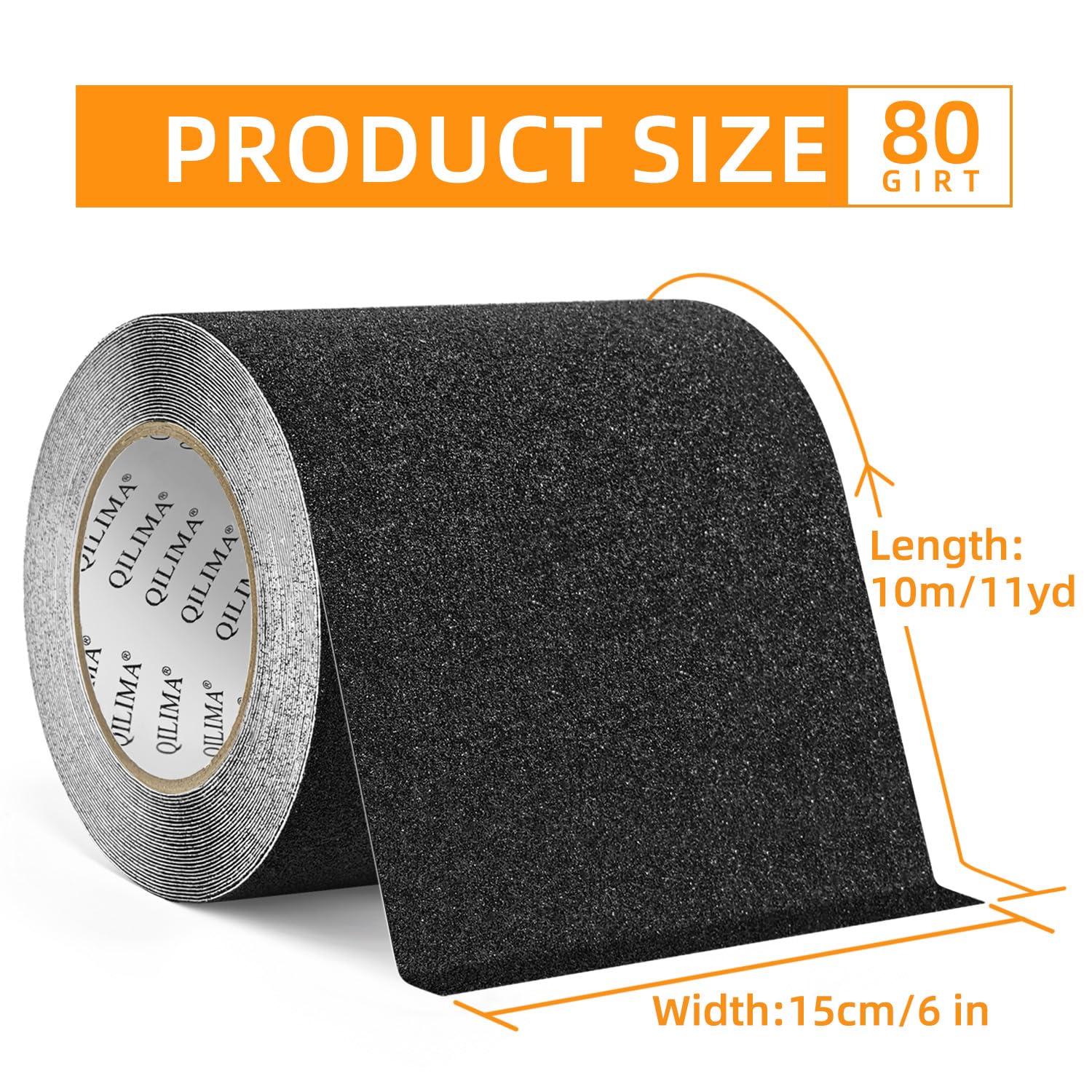 QILIMA Negro Cinta Antideslizante Escaleras Cinta Adhesiva Antideslizante Cinta Adhesiva Antideslizante para Interiores y Exteriores 15 cm x 10 m
