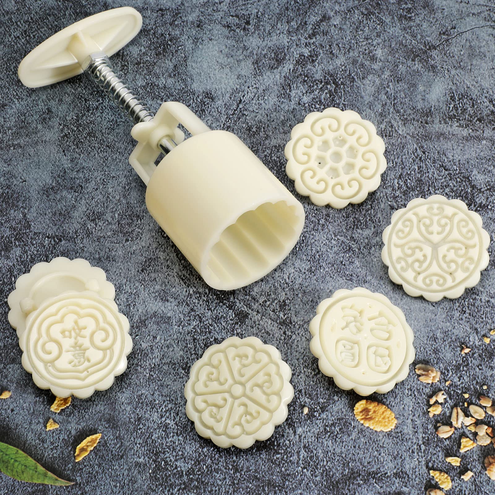 ZUNTENG - Stampo Per Mooncake 50g Con 6 Timbri Intercambiabili - Stampo A Pressione Per Dolci Fai Da Te - 2